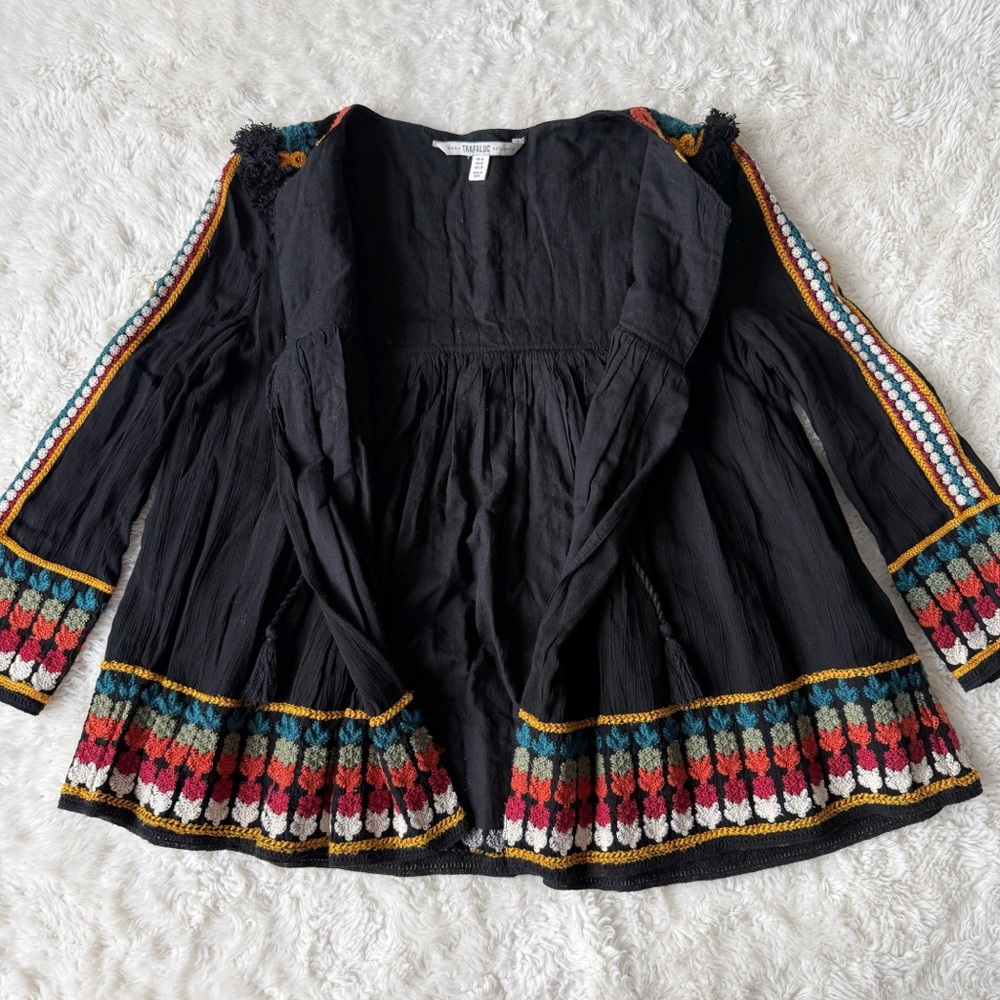 Zara Black Embroidered Boho Peasant Blouse with Multicolor Accents - Picture 4 of 10